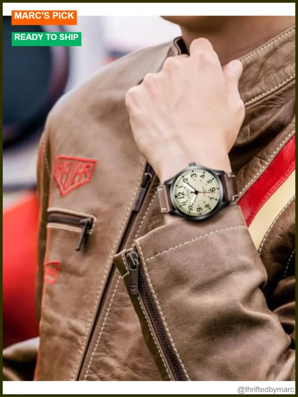 Men's Military Analog Quartz Wrist Watch Waterproof Leather Strap Luminous